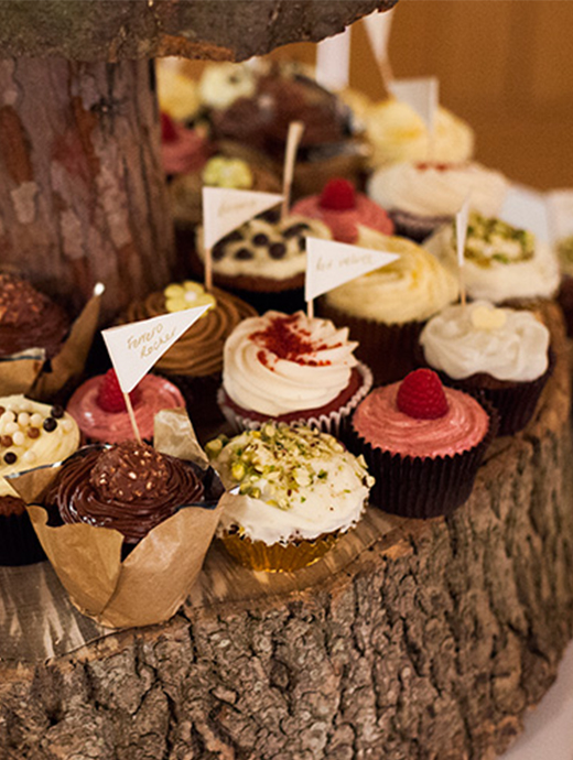 Hayley and Oliver served delicious cupcakes to their guests during the reception at Rivervale Barn in Hampshire