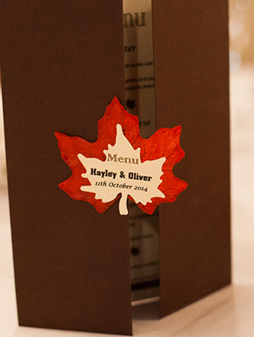 The wedding menu was decorated with little autumn leaves fitting in perfectly with the theme of the wedding day