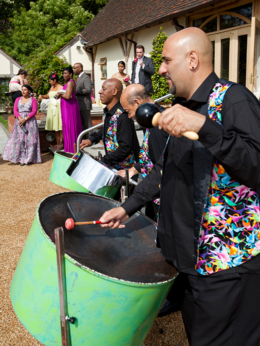 A steel drum band were set up as wedding entertainment for this tropical inspired wedding day