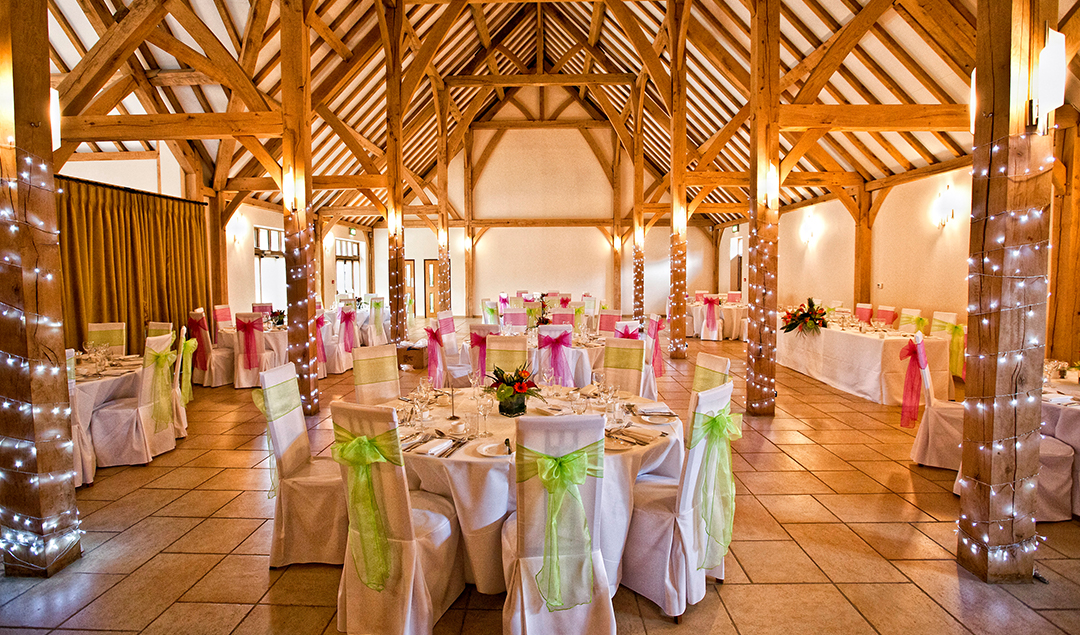 The Reception Barn was lit up with bright colours perfect for a tropical themed wedding day