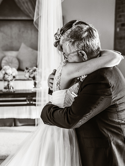 A touching moment between the bride and her father before the ceremony at one of Hampshire’s finest wedding venues