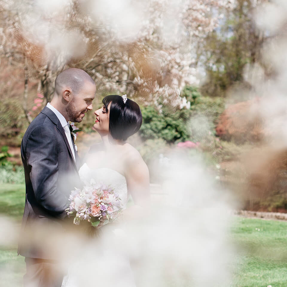 Charlie and Lee took a moment in the beautiful gardens of Rivervale Barn
