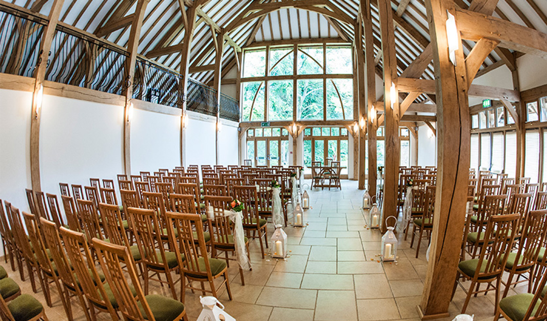 The Ceremony Barn was dressed perfectly for an autumn themed wedding at this beautiful wedding venue in Hampshire