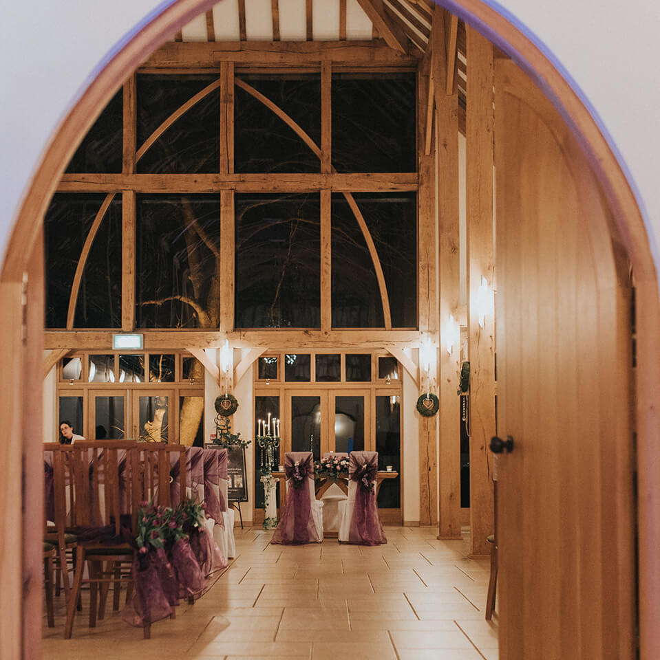 The Ceremony Barn was decorated in rich colours ready for a winter wedding ceremony