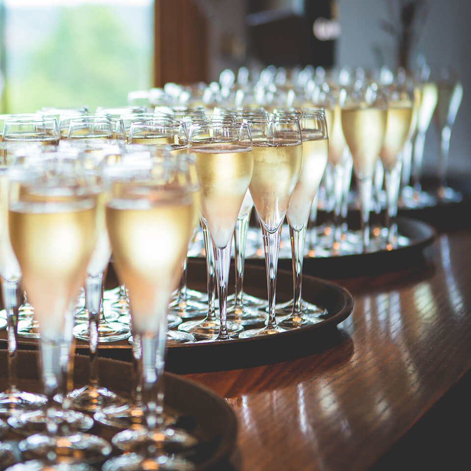 Champagne was set up ready for the wedding reception at this beautiful Hampshire wedding venue