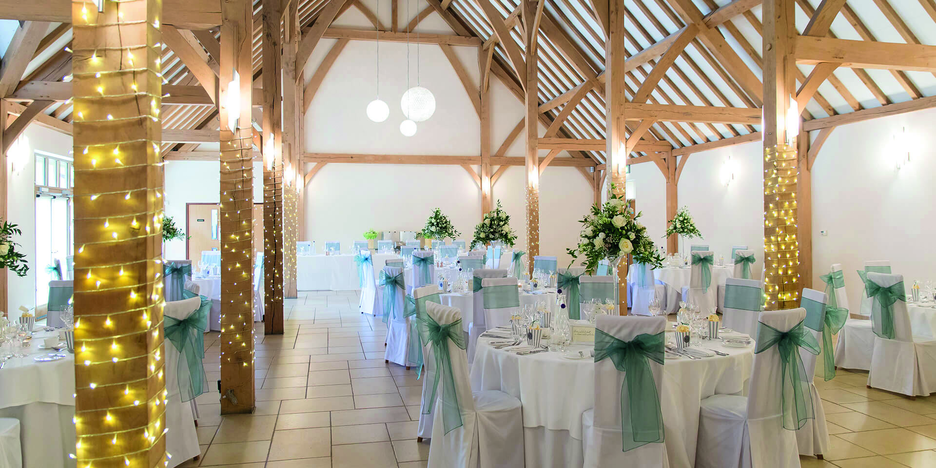 The Dining Barn looked beautifully with spring time blue bows and twinkling lights