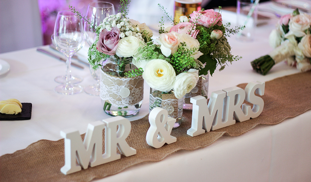 The top table was decorated ready for the bride and groom with letters spelling out MR & MRS