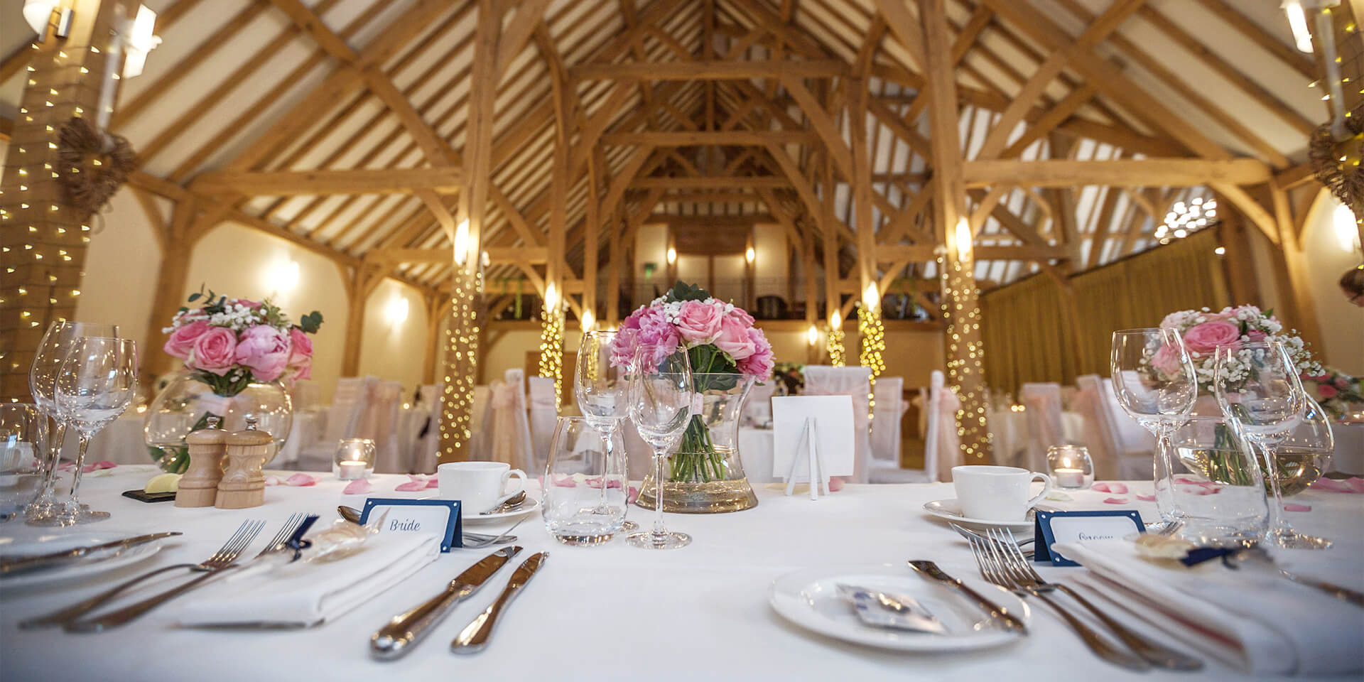The tables in the Dining Barn were beautifully decorated ready for a spring wedding