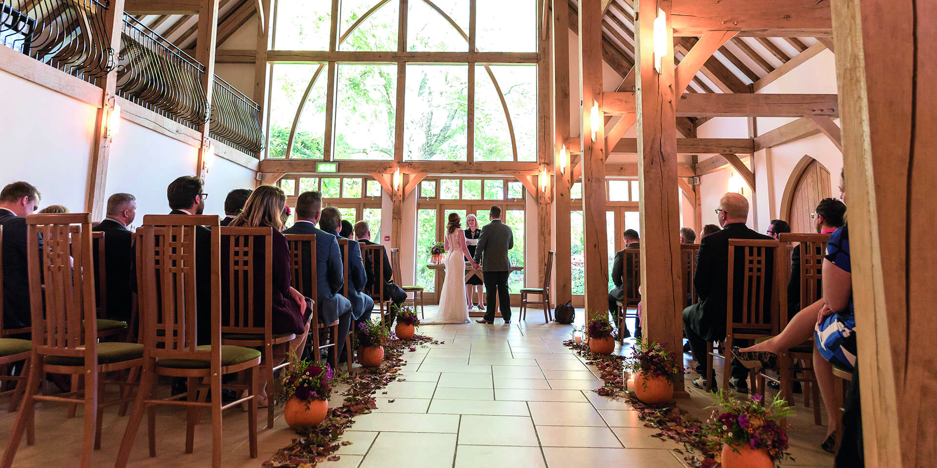 This autumn themed wedding ceremony was set up with seasonal colours