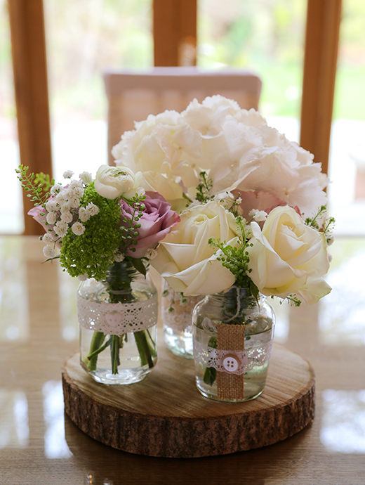 stunning flower arrangements were dotted around Hampshire’s most stunning barn wedding venue