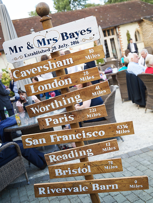 The couple used their travelling background to inspire the decoration for their wedding day at this venue in Hampshire