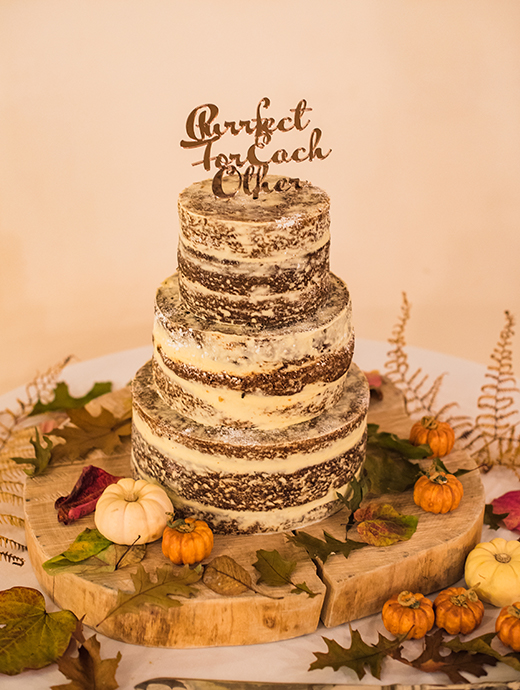 This delicious wedding cake was everything autumn with pumpkins to decorate