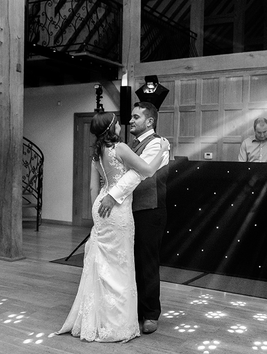 Lisa and Chris shared their first dance and husband and wife in the beautiful surroundings of their Hampshire wedding venue