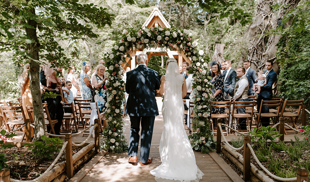 Couples can marry outside in the Spinney – a stunning outdoor wedding ceremony space