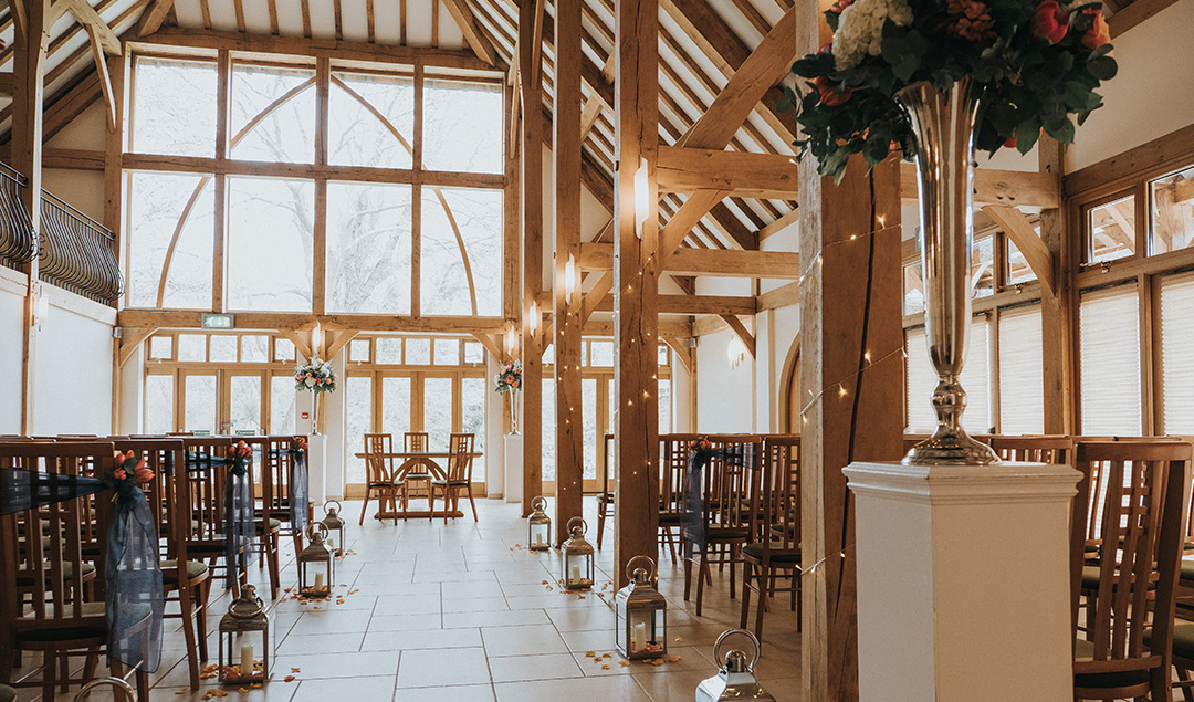 The beautiful wedding ceremony barn is warm and inviting offering a sense of calmness
